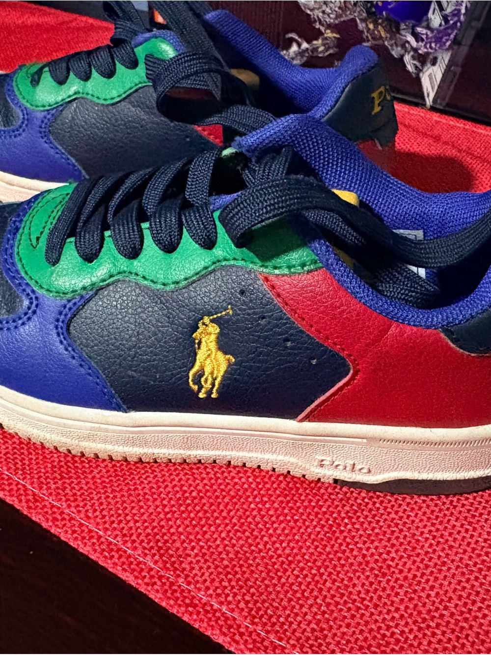 Toddler Polo by Ralph Lauren Colorblock Leather Sneaker — Blue, Green, Red